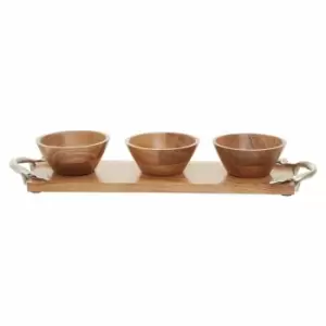 Image of Interiors By Ph Serving Dish Set, Acacia Wood, Aluminium Leaf Handles