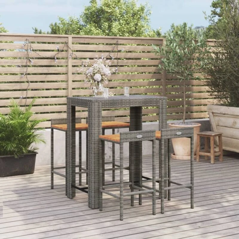 Image of VIDAXL 5 Piece Garden Bar Set Grey Poly Rattan&Solid Wood Acacia Vidaxl 8720845880903