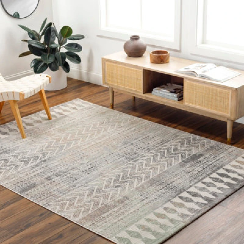 Image of Livabliss Scandi Geometric Dark Grey Louna Area Rug 200 X 275cm - Easy Care, Non Shedding, Ideal For Living Room & Bedroom