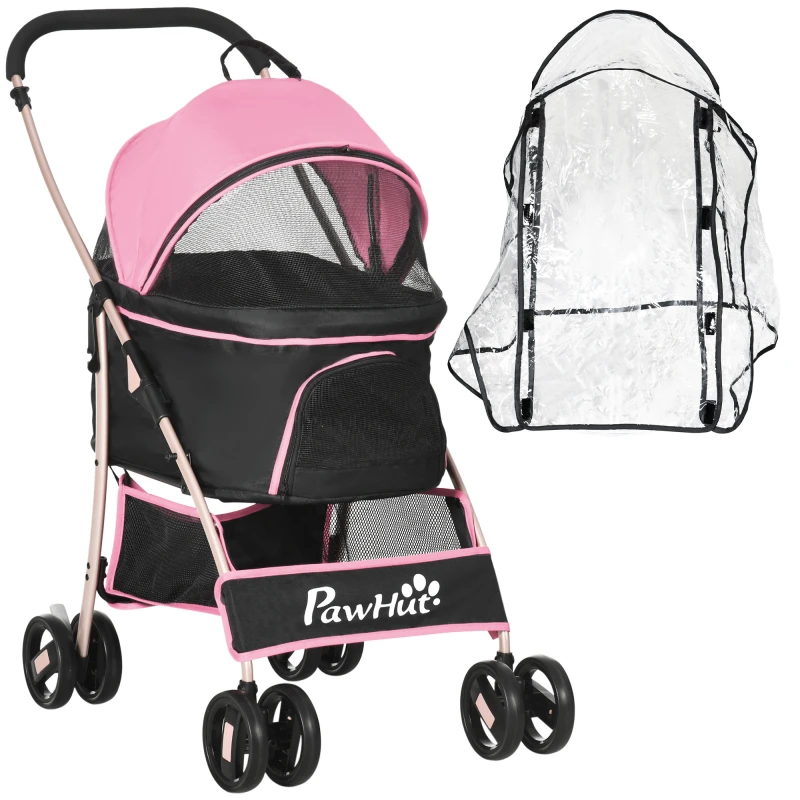 Image of PawHut Multifunctional Pet Stroller, 3-in-1 Dog and Cat Pushchair with Rain Cover, Foldable Carrier, Universal Wheels, Pink Aosom UK
