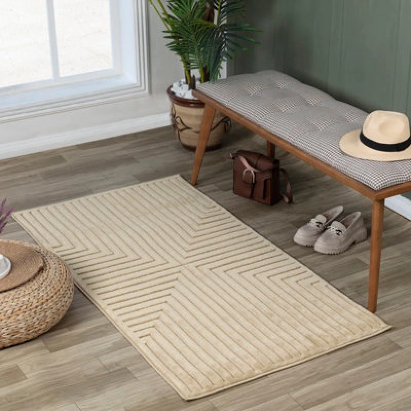Image of Livabliss In- & Outdoor 3D High & Low Pile Textured Beige Kiyoshi Area Rug 80 X 150 Cm - Easy To Clean, Perfect For Balcony Or Dining Room