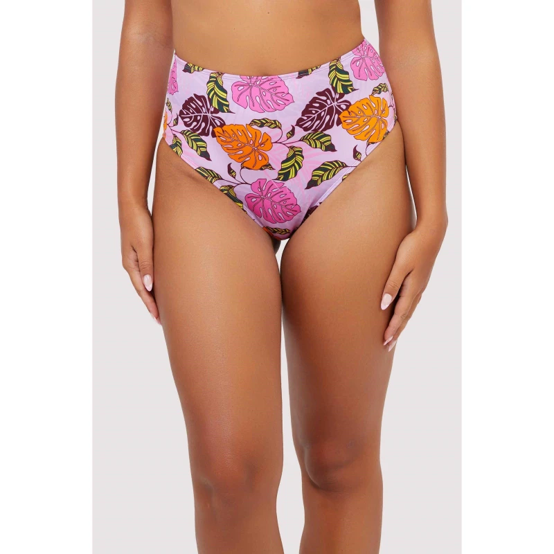 Image of Peek and Beau Mix & Match Palm Print High Waisted Bikini Bottom Pink female 8