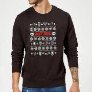 Image of DC Comics Suicide Squad Harley Joker Panda Faces Black Christmas Sweatshirt - M - Black