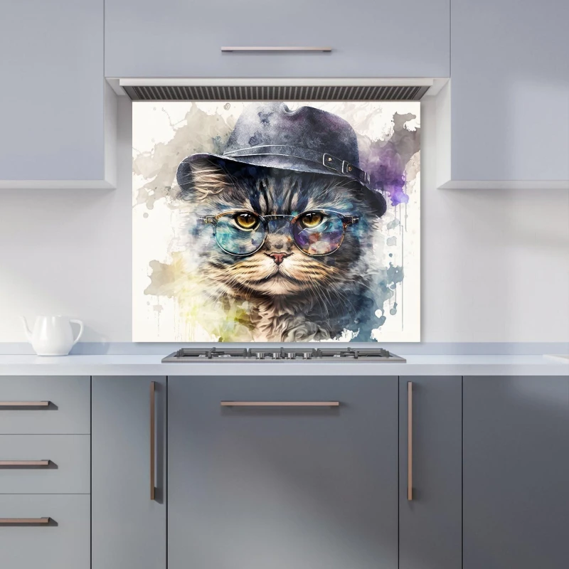 Image of Warren Reed - Designer Selkirk Rex Cat Splashart Kitchen Splashback Size: 900mm x 750mm Multicolor Unisex 900mm x 750mm