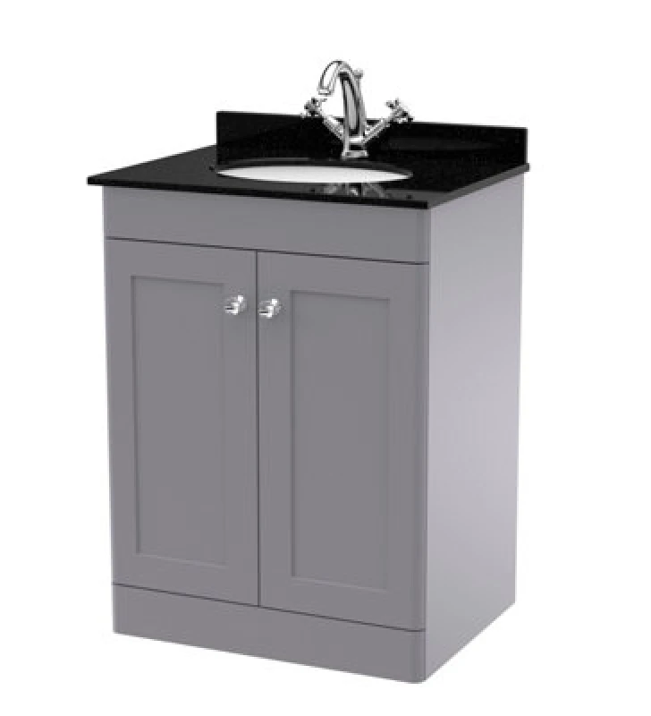 Image of Nuie Classique Floor Standing 2 Door Vanity Unit & 1 Tap Hole Black Marble Top With Oval Basin