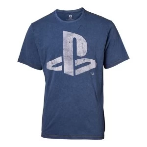 Image of Sony Playstation Logo Faux Denim XXL Male T-Shirt - Blue