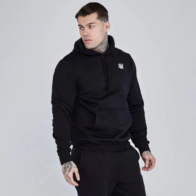 Image of SikSilk Mens Essentials Logo Hoodie Black male Small