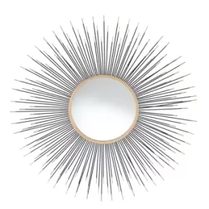 Image of Pacific Black and Gold Metal Starburst Round Wall Mirror