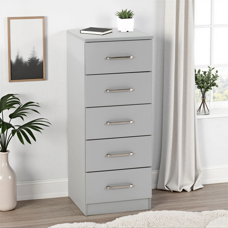 Image of Seconique Dakota 5 Drawer Narrow Chest - Light Grey 100-102-216