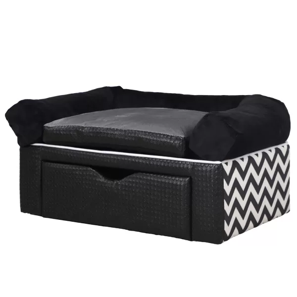 Image of PawHut Dog Sofa Bed with Storage Drawer, Elevated Dog Couch for Small Dogs, with Soft Cushion, Removable and Washable Cover, Black