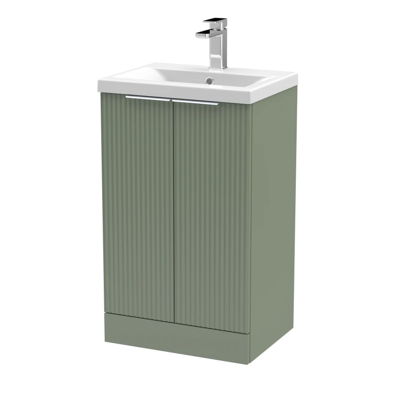 Image of Balterley Fluted Front Floor Standing 2 Door Vanity Basin Unit 500mm Satin Green Green Unisex
