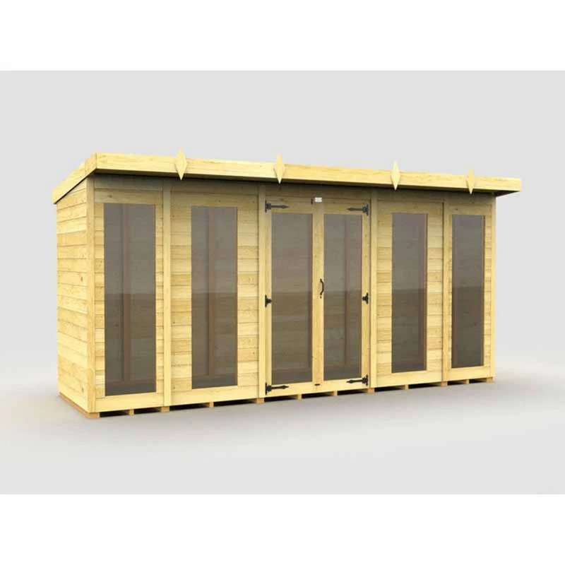Image of Buttercup Farm 14x4 ft Pent Summer House (Full Height Window) - L118 x W417 x H201cm in Brown Brown Unisex