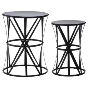 Image of Interiors By PH Set Of 2 Black Metal Tables Iron Top