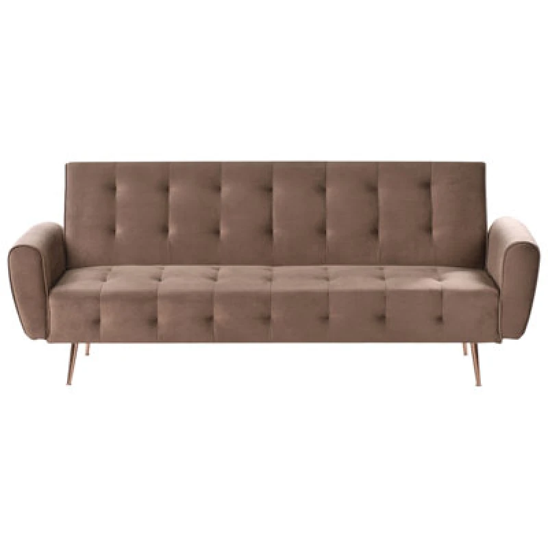 Image of Beliani Sofa Bed 3 Seater Selnes Velvet Brown