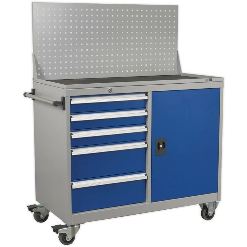 Image of Loops Industrial Mobile Workstation - 5 Drawers & 1 Shelf Locker - 4 x 60mm Wheels Multi