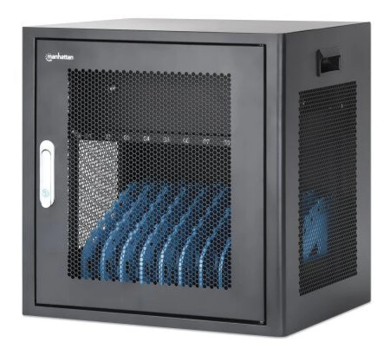 Image of Manhattan Manhattan Laptop Charging Cabinet Desktop via AC Adapter (UK) 10-bay, Install device's AC Adapter (power cables) into unit, Suitable for ALL