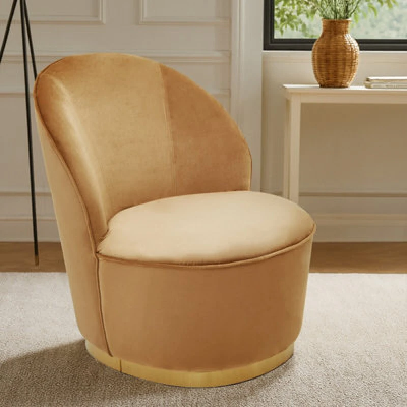 Image of Orsina Distinctive Beige Velvet Gold Base Chair, Modern Armless Accent Chair, Beige Wooden Chair For Dining Room