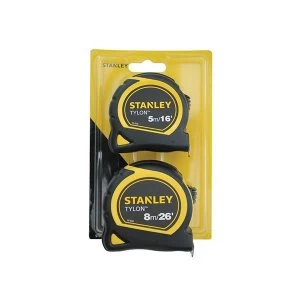 Image of Stanley Tools Tyloni ½ Pocket Tapes 5m/16ft + 8m/26ft (Twin Pack)