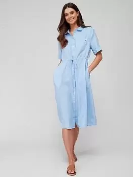 Image of Tommy Hilfiger Linen Midi Dress -Blue Size 44, Women