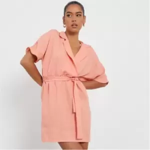 Image of I Saw It First Linen Look Belted Waist Mini Shirt Dress - Pink