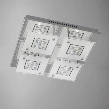 Image of Cosmic square ceiling light 4 bulbs polished chrome / glass / crystal