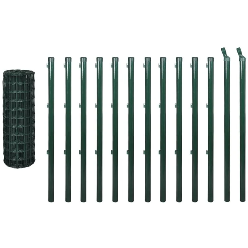 Image of vidaXL Euro Fence Set 25x1.5m Steel Green Fencing Barrier Border Screen Post
