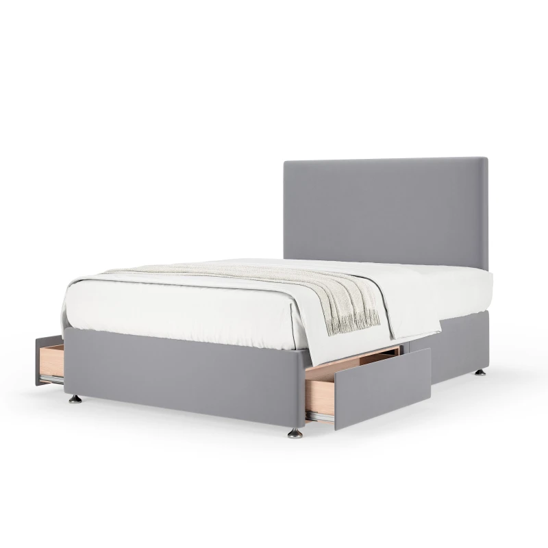 Image of Bedmaster Bedmaster Plush Velvet 2 Drawer Divan Base And Plain Headboard in Silver Size: Small Single Silver Small Single Unisex 7867871306975