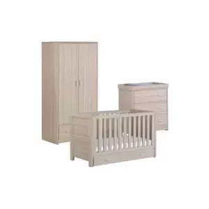 Image of Babymore Luno Oak Room Set 3 Pieces With Drawer - Cot Bed Chest Wardrobe