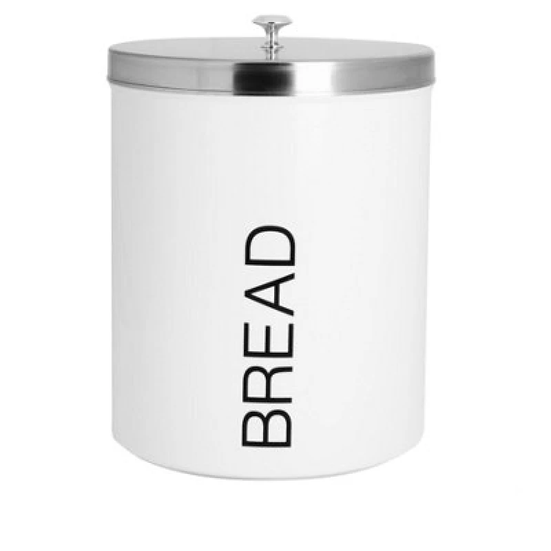Image of Harbour Housewares Kitchen Bread Bin - White - Round Metal Storage Caddy Tin Canister
