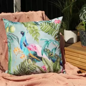 Image of Peacock Multicoloured Outdoor Cushion Green/Pink/Blue