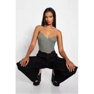 Image of I Saw It First Mesh Boning Detail Cup Detail Corset Top - Green