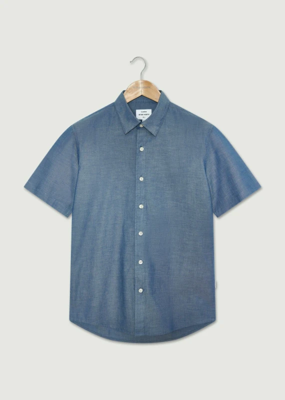 Image of Peter Werth Mens Scrutton SS Shirt in Indigo Size: Medium Indigo Male M