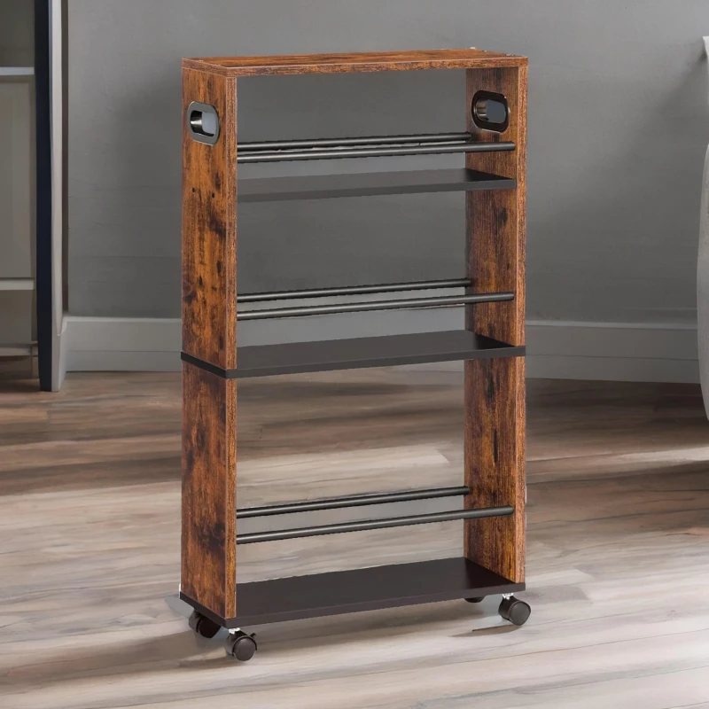 Image of Rafaelo Mobilia 4-Tier Rolling Utility Cart with Handle in Brown Brown Unisex