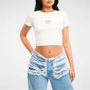 Image of Missguided Rib Stripe Cut Out Knit Crop Top - White