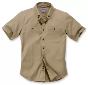 Image of Carhartt Rugged Flex Rigby Work Short Sleeve Shirt, green-brown Size M green-brown, Size M
