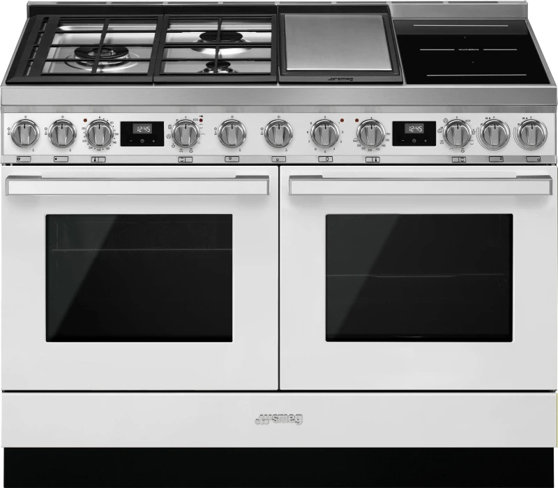 Image of Smeg Portofino CPF120IGMPWH Dual Fuel Range Cooker with Mixed Fuel Hob and Pyrolytic Cleaning - White - A+/A Rated, White