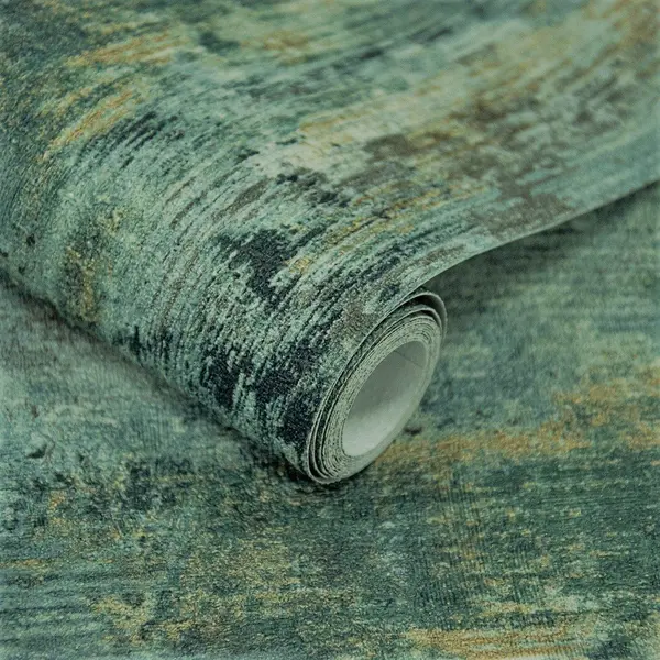 Image of Grandeco Vincenzo Distressed Luxury Italian plaster Wallpaper Green