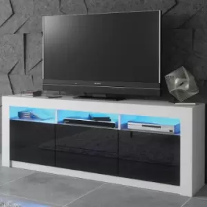 Image of TV Unit 160cm Sideboard Cabinet Cupboard TV Stand Living Room High Gloss Doors - White & Black - White & Black