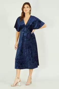 Image of Navy Velvet Kimono Midi Dress