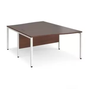 Image of Office Desk 2 Person Wave Desk 1400mm Walnut Tops With White Frames Maestro 25