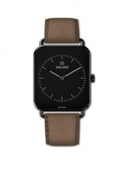 Image of David Daper David Daper Black 38mm Tank Dial Brown Leather Strap Watch, One Colour, Men