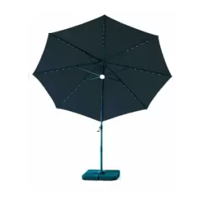 Image of Roma 3M Garden Patio Parasol Outdoor Umbrella with LED Lights and Base Set Dark Blue - Dark blue