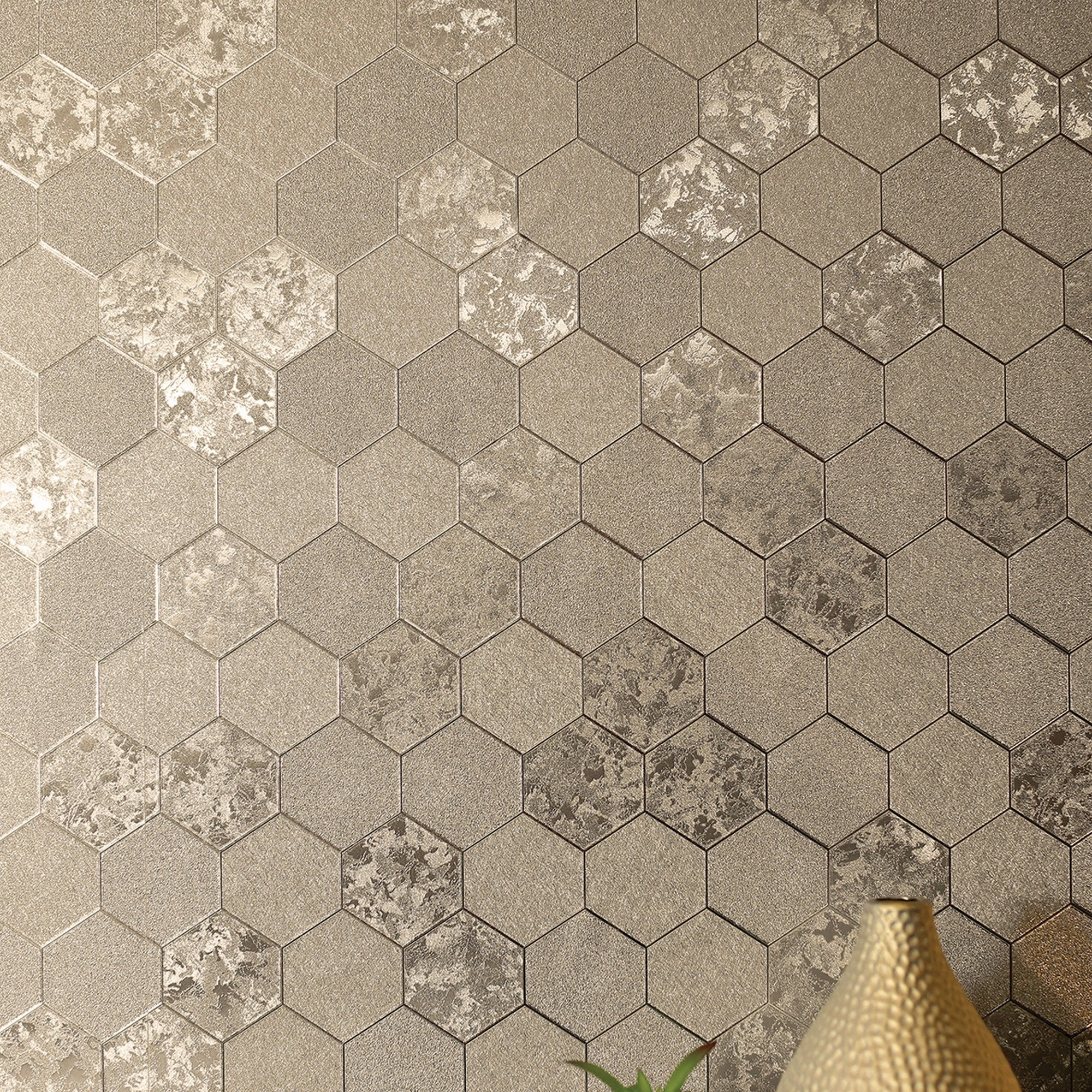 Image of Arthouse Foil Honeycomb Champagne Wallpaper Paper