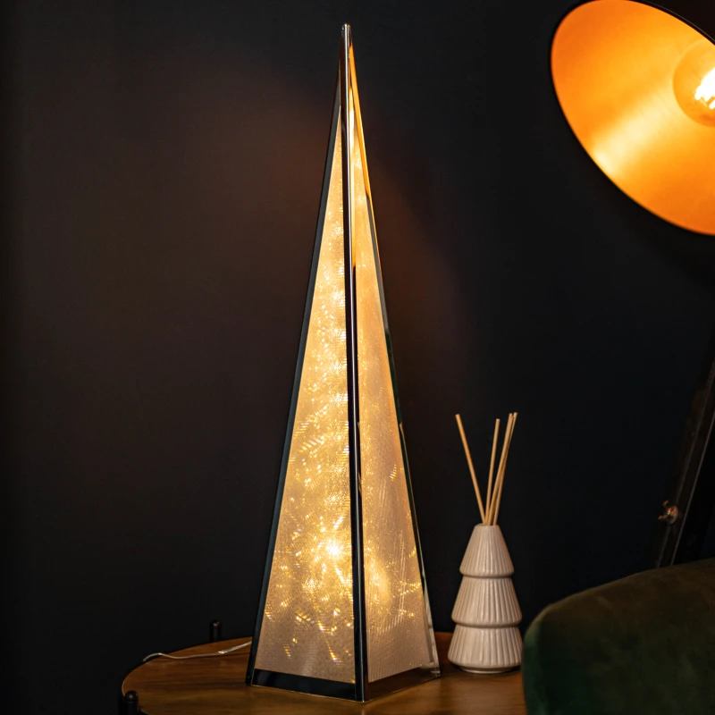 Image of 60cm Light up Silver Holographic Christmas Pyramid with 16 Warm White LEDs