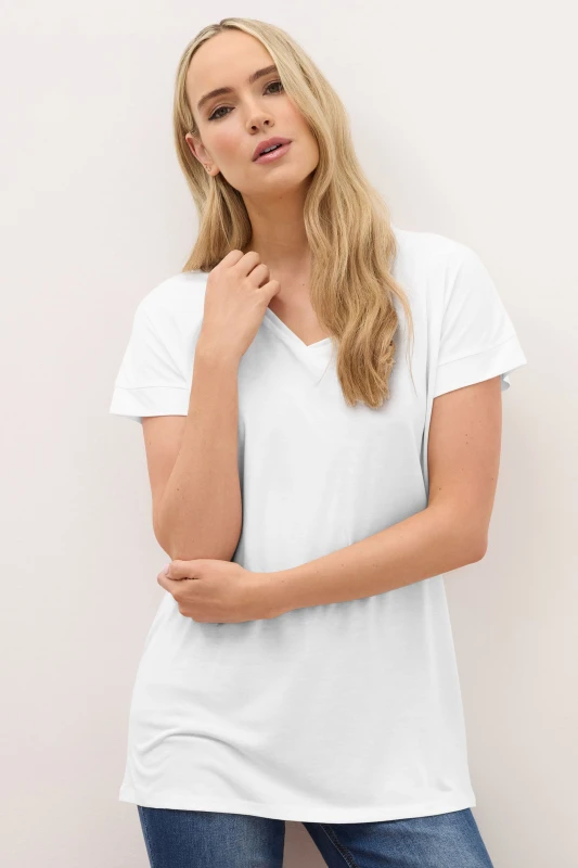 Image of Long Tall Sally Womens Tall Premium V-Neck Modal T-Shirt in White Size: 12 White Female 12