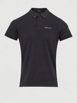 Image of Replay Jersey Polo Shirt - Black, Size S, Men