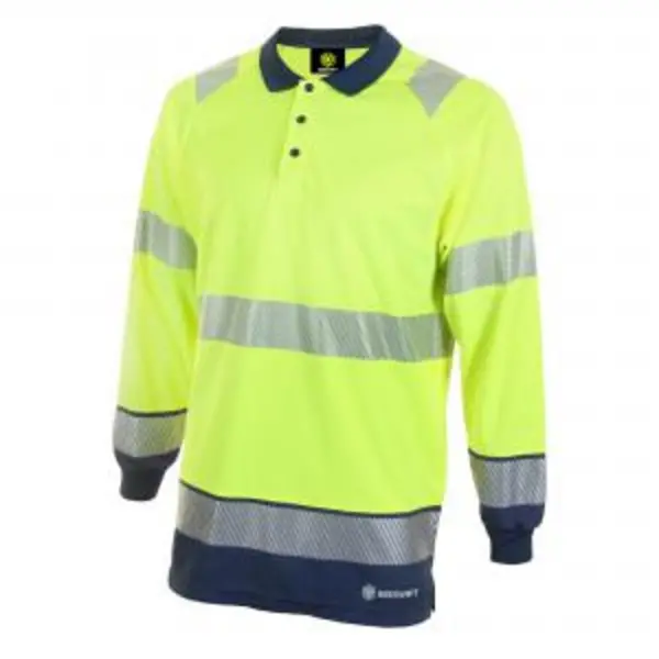 Image of Beeswift High Visibility Two Tone Polo Shirt Long Sleeve Saturn BESWHVTT015SYNXL