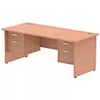 Image of Dynamic Rectangular Office Desk Beech MFC Panel End Leg Beech Colour Frame Impulse 2 x 2 Drawer Fixed Ped 1800 x 800 x 730mm