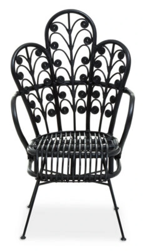 Image of Orsina Black Natural Rattan Scalloped Back Chair, High Back Rattan Lounge Chair, Outdoor Rattan Chair For Garden