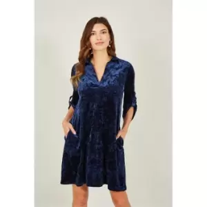 Image of Yumi Navy Velvet Tunic Dress With three quarterSleeves - Blue
